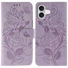 For iPhone 17 Rose Butterfly Embossed Leather Phone Case(Purple) - 1