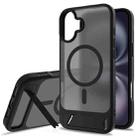 For iPhone 16 Plus Frosted Holder PC Hybrid TPU MagSafe Phone Case(Black) - 1