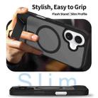 For iPhone 16 Frosted Holder PC Hybrid TPU MagSafe Phone Case(Black) - 3