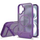 For iPhone 16 Frosted Holder PC Hybrid TPU MagSafe Phone Case(Purple) - 1