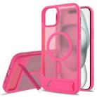 For iPhone 15 Plus Frosted Holder PC Hybrid TPU MagSafe Phone Case(Rose Red) - 1