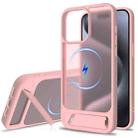For iPhone 14 Pro Frosted Holder PC Hybrid TPU MagSafe Phone Case(Pink) - 1