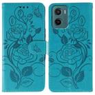 For Motorola Moto G05 / E15 Rose Butterfly Embossed Leather Phone Case(Blue) - 1