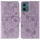 For Motorola Moto G05 / E15 Rose Butterfly Embossed Leather Phone Case(Purple) - 1