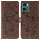 For Motorola Moto G05 / E15 Rose Butterfly Embossed Leather Phone Case(Brown) - 1