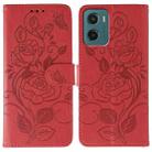 For Motorola Moto G05 / E15 Rose Butterfly Embossed Leather Phone Case(Red) - 1