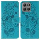 For Motorola Moto G15 Rose Butterfly Embossed Leather Phone Case(Blue) - 1