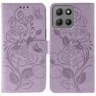 For Motorola Moto G15 Rose Butterfly Embossed Leather Phone Case(Purple) - 1