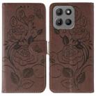 For Motorola Moto G15 Rose Butterfly Embossed Leather Phone Case(Brown) - 1