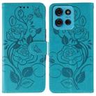 For Motorola Moto G75 5G Rose Butterfly Embossed Leather Phone Case(Blue) - 1