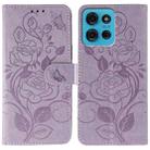 For Motorola Moto G75 5G Rose Butterfly Embossed Leather Phone Case(Purple) - 1