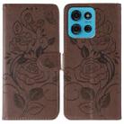 For Motorola Moto G75 5G Rose Butterfly Embossed Leather Phone Case(Brown) - 1