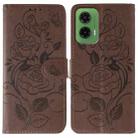 For Motorola Moto G35 Rose Butterfly Embossed Leather Phone Case(Brown) - 1