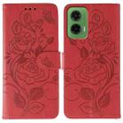 For Motorola Moto G35 Rose Butterfly Embossed Leather Phone Case(Red) - 1