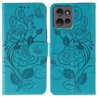 For Motorola Edge 50 Rose Butterfly Embossed Leather Phone Case(Blue) - 1