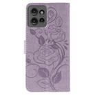 For Motorola Edge 50 Rose Butterfly Embossed Leather Phone Case(Purple) - 3