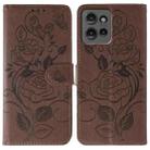 For Motorola Edge 50 Rose Butterfly Embossed Leather Phone Case(Brown) - 1
