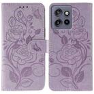 For Motorola Edge 50 Neo Rose Butterfly Embossed Leather Phone Case(Purple) - 1