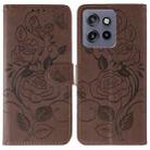 For Motorola Edge 50 Neo Rose Butterfly Embossed Leather Phone Case(Brown) - 1