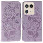 For Motorola Edge 50 Ultra Rose Butterfly Embossed Leather Phone Case(Purple) - 1