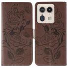 For Motorola Edge 50 Ultra Rose Butterfly Embossed Leather Phone Case(Brown) - 1