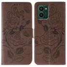 For HMD Pulse Pro Rose Butterfly Embossed Leather Phone Case(Brown) - 1