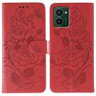 For HMD Pulse Pro Rose Butterfly Embossed Leather Phone Case(Red) - 1