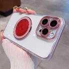 For iPhone 16 Pro Transparent Glitter CD Texture Rotating Holder Phone Case(Red) - 1
