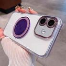 For iPhone 16 Transparent Glitter CD Texture Rotating Holder Phone Case(Purple) - 1