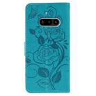 For Nothing Phone 3a Rose Butterfly Embossed Leather Phone Case(Blue) - 3