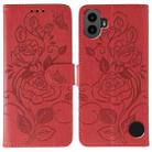 For Nothing CMF Phone 1 Rose Butterfly Embossed Leather Phone Case(Red) - 1