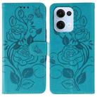 For OPPO Reno13 5G Global Rose Butterfly Embossed Leather Phone Case(Blue) - 1