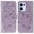 For OPPO Reno13 5G Global Rose Butterfly Embossed Leather Phone Case(Purple) - 1