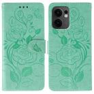 For OPPO Reno13 F 4G Global / 5G Global Rose Butterfly Embossed Leather Phone Case(Green) - 1