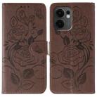 For OPPO Reno13 F 4G Global / 5G Global Rose Butterfly Embossed Leather Phone Case(Brown) - 1
