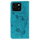 For ZTE Blade A35 Rose Butterfly Embossed Leather Phone Case(Blue) - 3