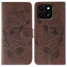 For ZTE Blade A35 Rose Butterfly Embossed Leather Phone Case(Brown) - 1