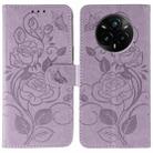 For Realme 14 Pro+ Rose Butterfly Embossed Leather Phone Case(Purple) - 1