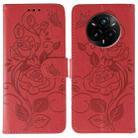 For Realme 14 Pro+ Rose Butterfly Embossed Leather Phone Case(Red) - 1