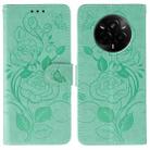 For Realme 14 Pro Rose Butterfly Embossed Leather Phone Case(Green) - 1
