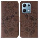 For Redmi Note 14S 4G Global Rose Butterfly Embossed Leather Phone Case(Brown) - 1