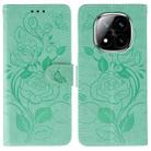 For Redmi Note 14 Pro+ 5G Rose Butterfly Embossed Leather Phone Case(Green) - 1