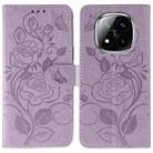 For Redmi Note 14 Pro+ 5G Rose Butterfly Embossed Leather Phone Case(Purple) - 1