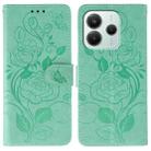 For Redmi Note 14 4G 163.25mm Global Rose Butterfly Embossed Leather Phone Case(Green) - 1