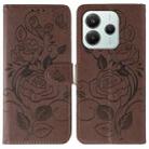 For Redmi Note 14 4G 163.25mm Global Rose Butterfly Embossed Leather Phone Case(Brown) - 1