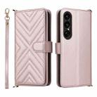 For Sony Xperia 1 VII Multifunctional 6-Card Slots Leather Phone Case with Wrist Strap(Pink) - 1