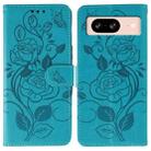 For Google Pixel 8 Rose Butterfly Embossed Leather Phone Case(Blue) - 1