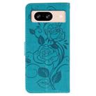 For Google Pixel 8 Rose Butterfly Embossed Leather Phone Case(Blue) - 3