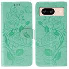 For Google Pixel 8 Rose Butterfly Embossed Leather Phone Case(Green) - 1