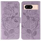 For Google Pixel 8 Rose Butterfly Embossed Leather Phone Case(Purple) - 1